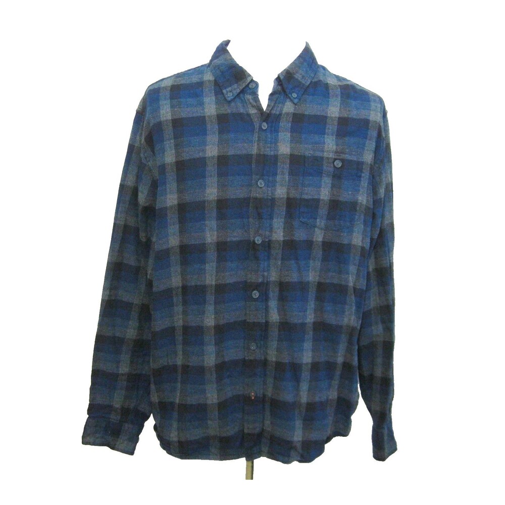 Weatherproof Flannel Shirt Mens 2XL Blue Plaid Button Front Cotton Long Sleeve